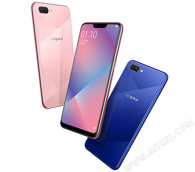 Render filtrado del frente y dorso del OPPO A5.