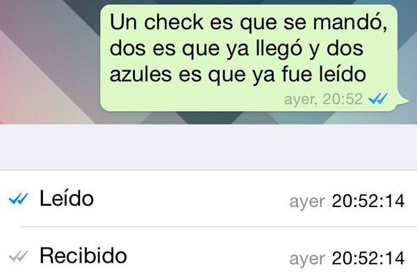 Tildes en WhatsApp para saber si la conversación fue leida Tildes en WhatsApp para saber si la conversación fue leida