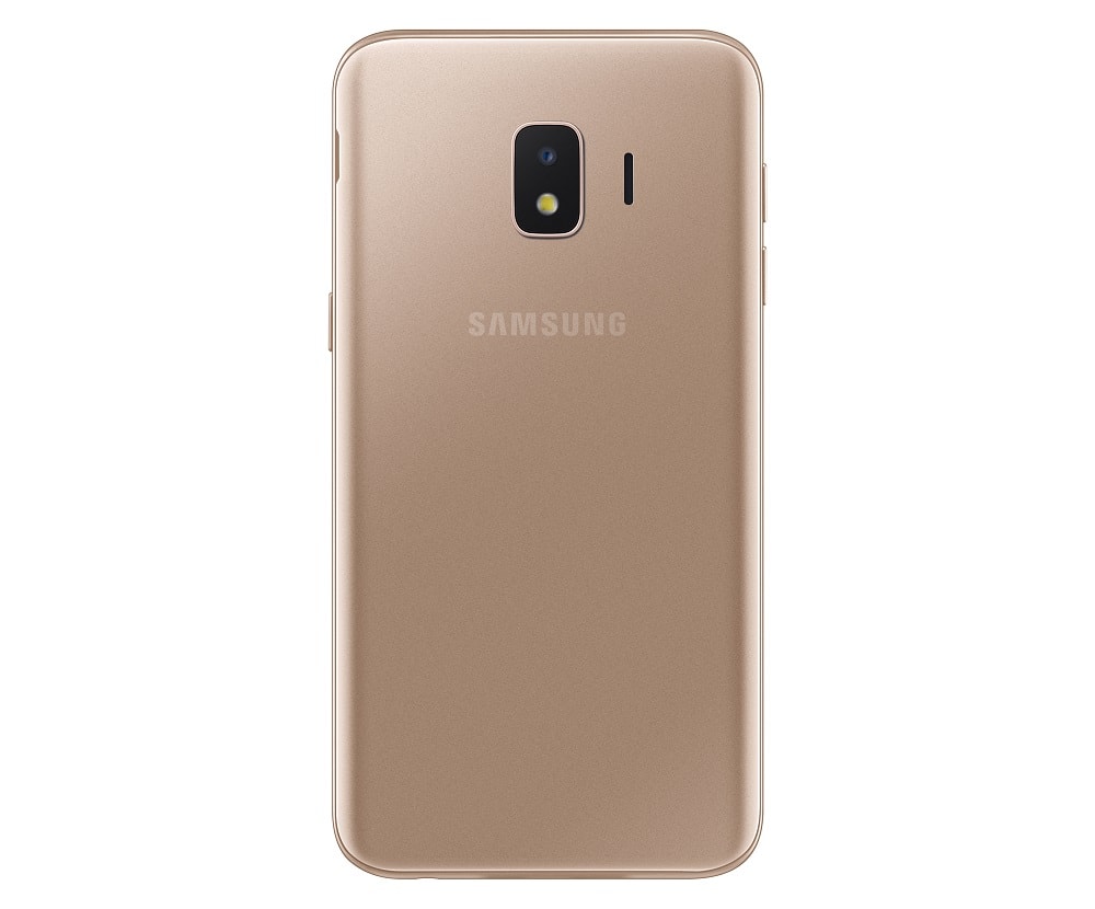 Render oficial del dorso del Samsung Galaxy J2 Core color dorado. 