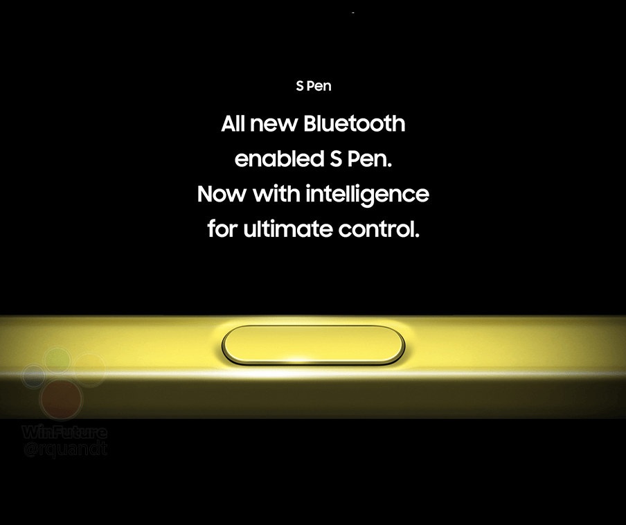 Render filtardo del S Pen del Samsung Galaxy Note 9 mencionando sus capacidades Bluetooth.
