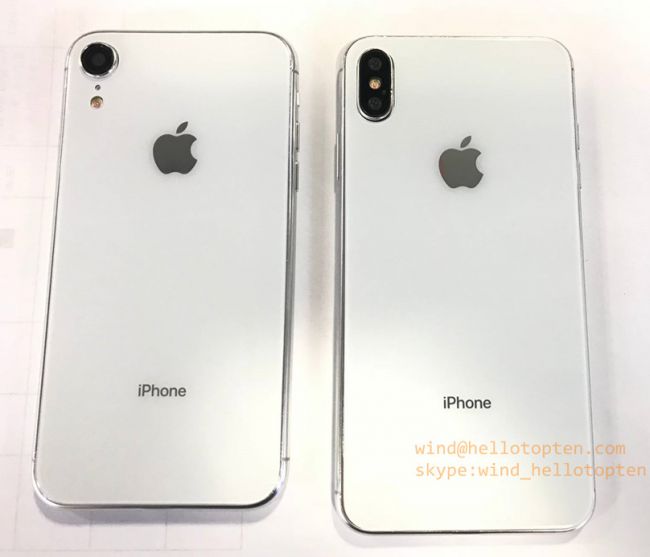 Fotografía del iPhones 2018 de 6,1 pulgadas (izquierda) posando junto al supuesto iPhone X Plus (derecha).