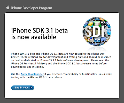 iPhone 3.1 beta disponible para los desarrolladores