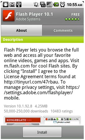 Flash player 10.1 Android Nexus One
