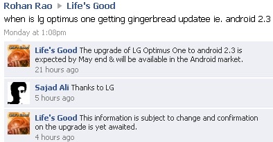 LG Optimus One P500 Android 2.3 Gingerbread update Mayo