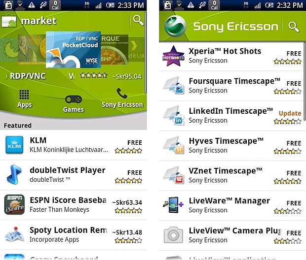 Canal Sony Ericsson Android Market