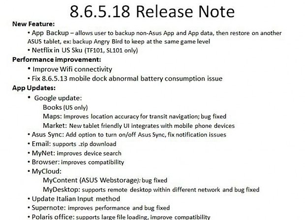 Asus transformer update