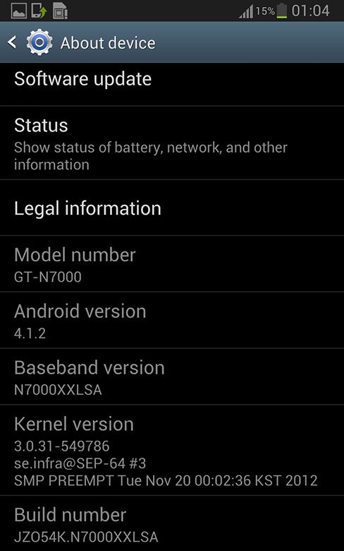 Galaxy Note Android 4.1.2