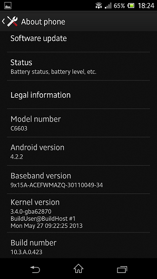 Xperia Z Android 4.2.2 