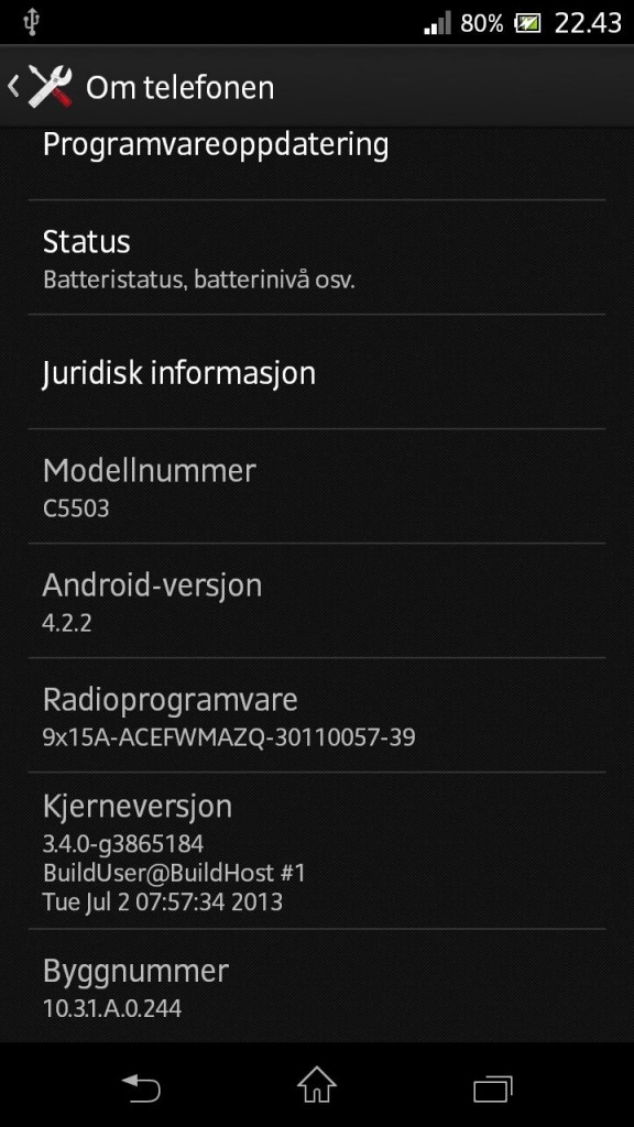 Xperia ZR android 4.2.2