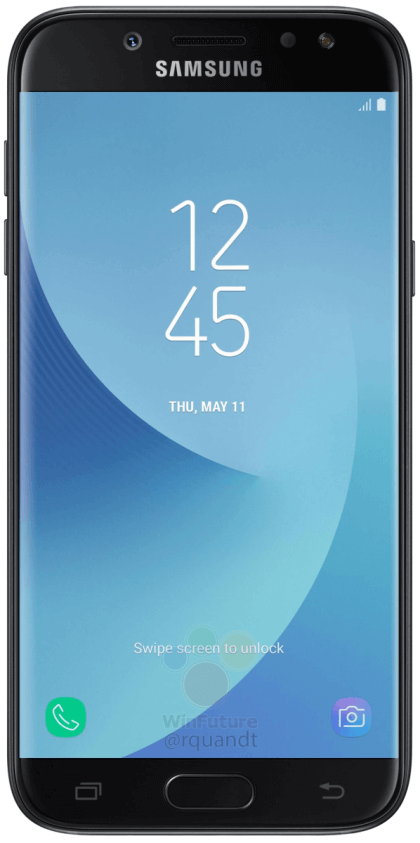 Render filtrado del frente del Samsung Galaxy J5 (2017) color negro. 
