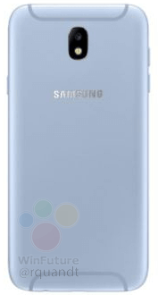 Render filtrado del reverso del Samsung Galaxy J5 (2017) color azul. 