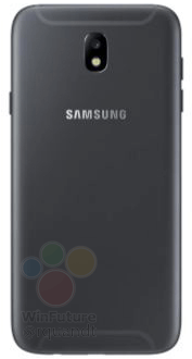 Render filtrado del reverso del Samsung Galaxy J5 (2017) color negro. 