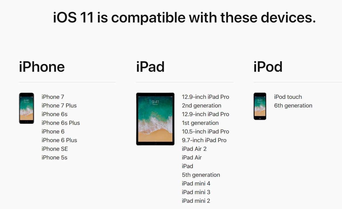 Lista de dispositivos compatibles con iOS 11.
