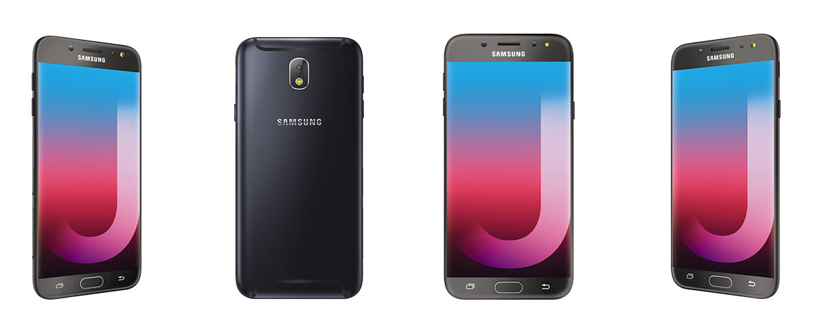 Frente y dorso del Samsung Galaxy J7 Pro negro.