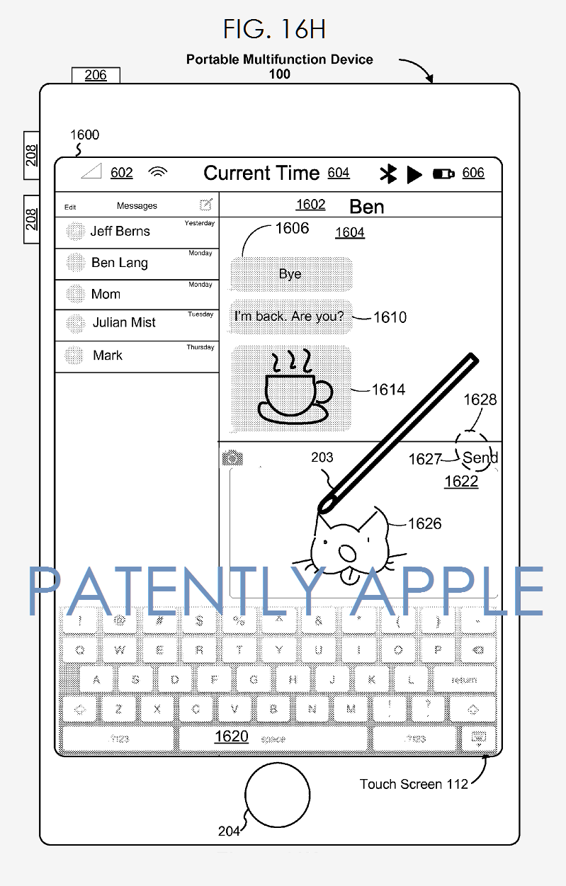 Patente ilustrativa de las funciones de dibujo del Apple Pencil filtrada por Patently Apple.