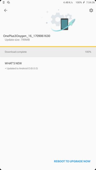 Captura filtrada que muestra la versión de OxygenOS de Android Oreo para el OnePlus 3.