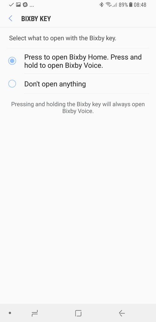 Actualización de Samsung que permitiría controlar el llamado de Bixby con su botón. 