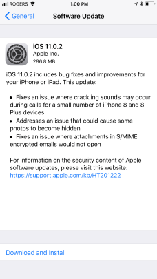 Captura de pantalla mostrando el detalle de la versión 11.0.2 de iOS. 