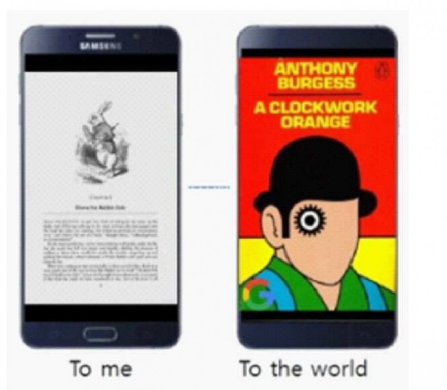 Ilustración de cómo mostrar los libros en el Samsung Galaxy X para el usuario y para los demás.