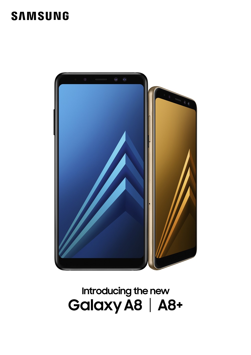 Render oficial del frente del Samsung Galaxy A8 (2018) y del Samsung Galaxy A8+ (2018).