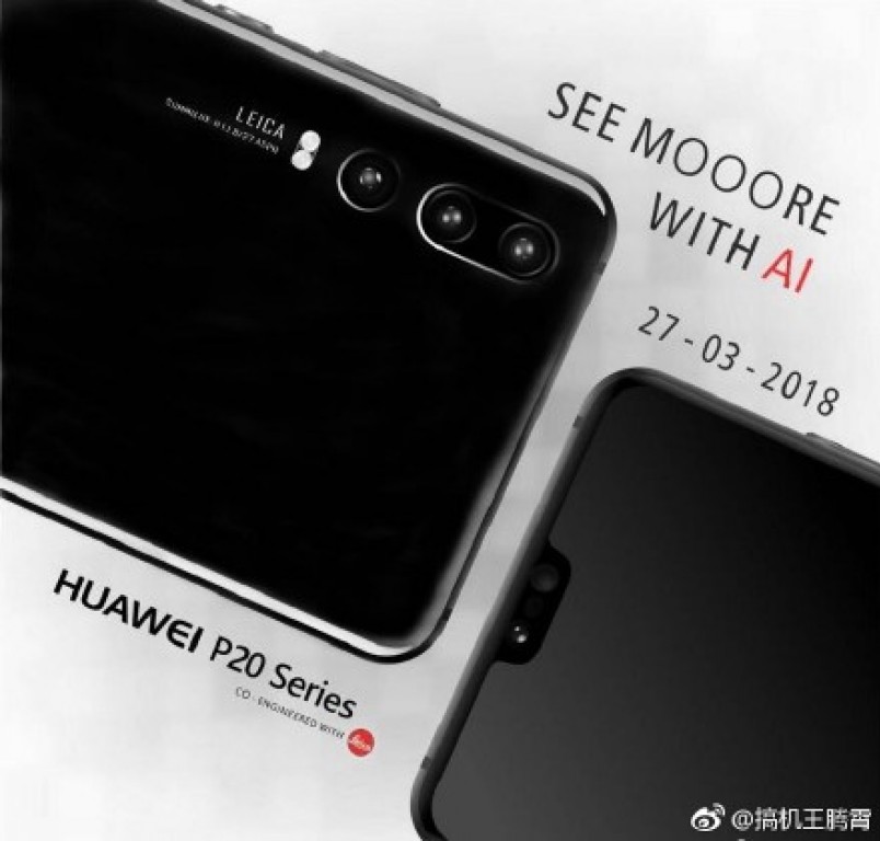 Primeros renders publicitarios oficiales del Huawei P20 color negro con cámara dorsal triple. 