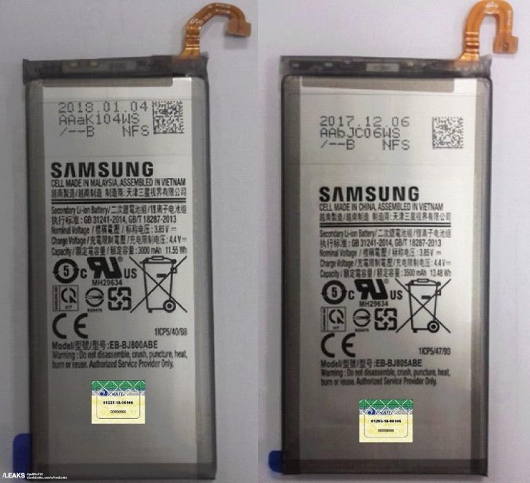 Imágenes y tamaños de las baterías del Samsung Galaxy J8 y el Samsung Galaxy J8+