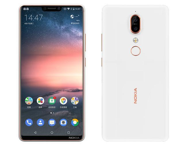 Render filtrado del frente y dorso del Nokia X6 color blanco. 