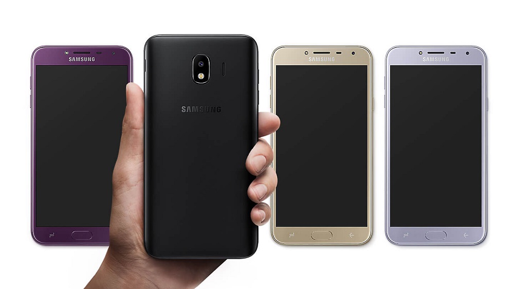 Render oficial del Samsung Galaxy J4 mostrando todas sus variantes de color. 