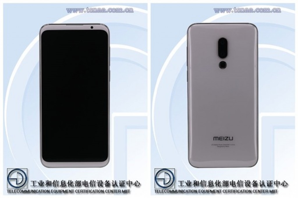 Render frontal y dorsal del Meizu 16 color gris oscuro. 
