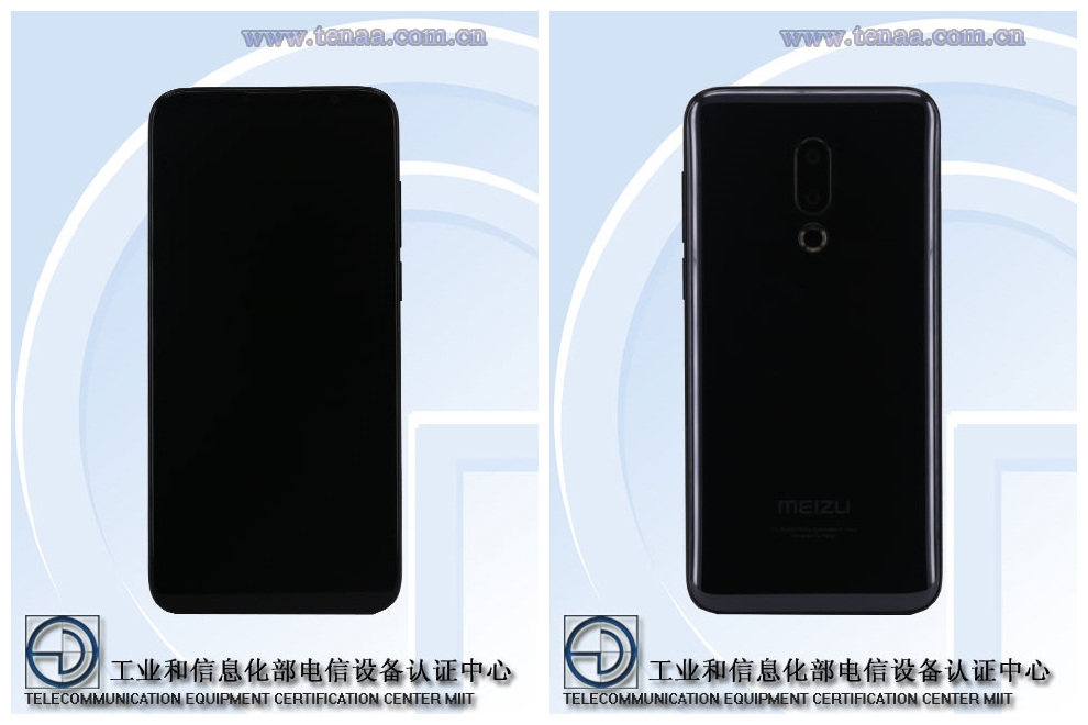 Render del frente y dorso del Meizu 16 Plus color negro. 