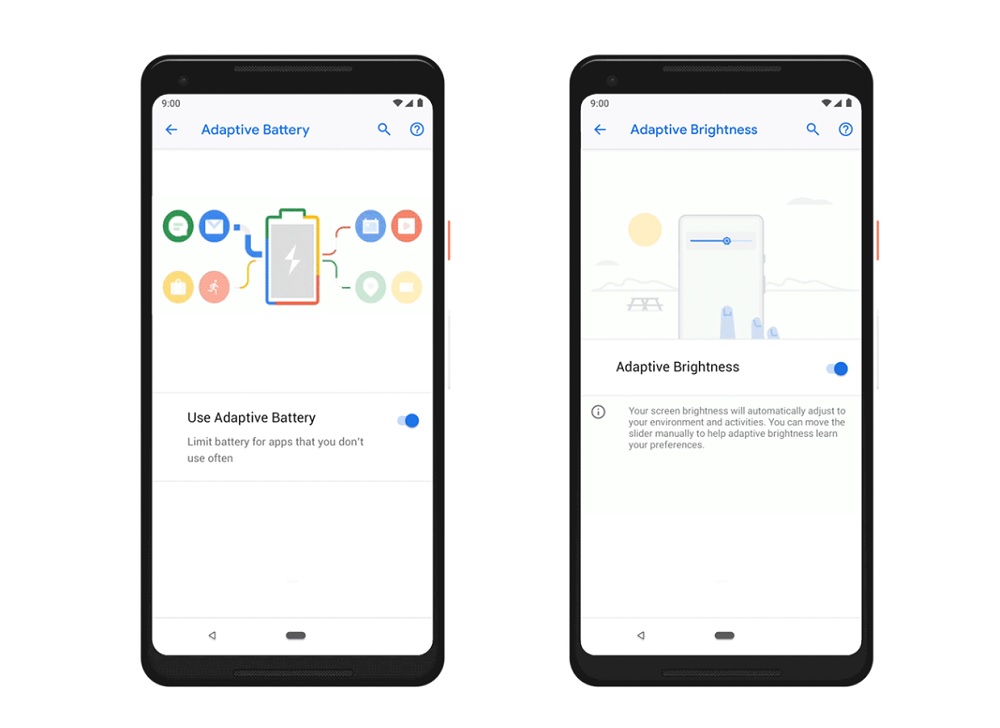 Render oficial de Adaptive Battery y Adaptive Brightness en funcionamiento.