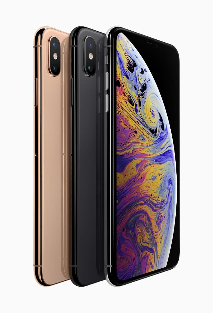 Render oficial del iPhone Xs en sus tres variantes de color.