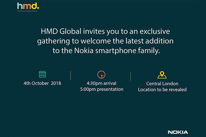 Invitación de HMD Global al evento de Nokia en Londres el 4 de octubre.
