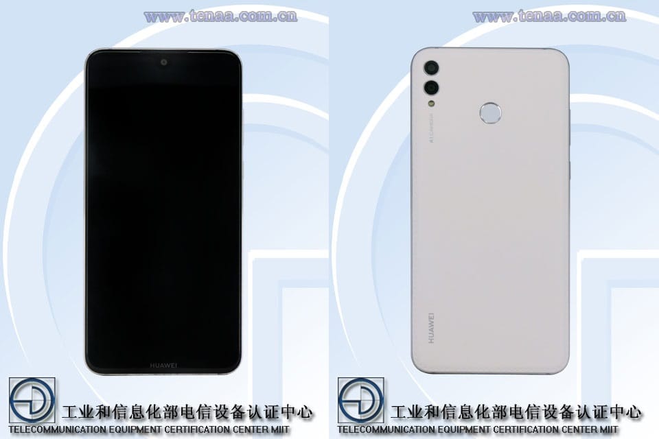 Render del frente y dorso del Huawei ARS-TL00 certificado por TENAA.