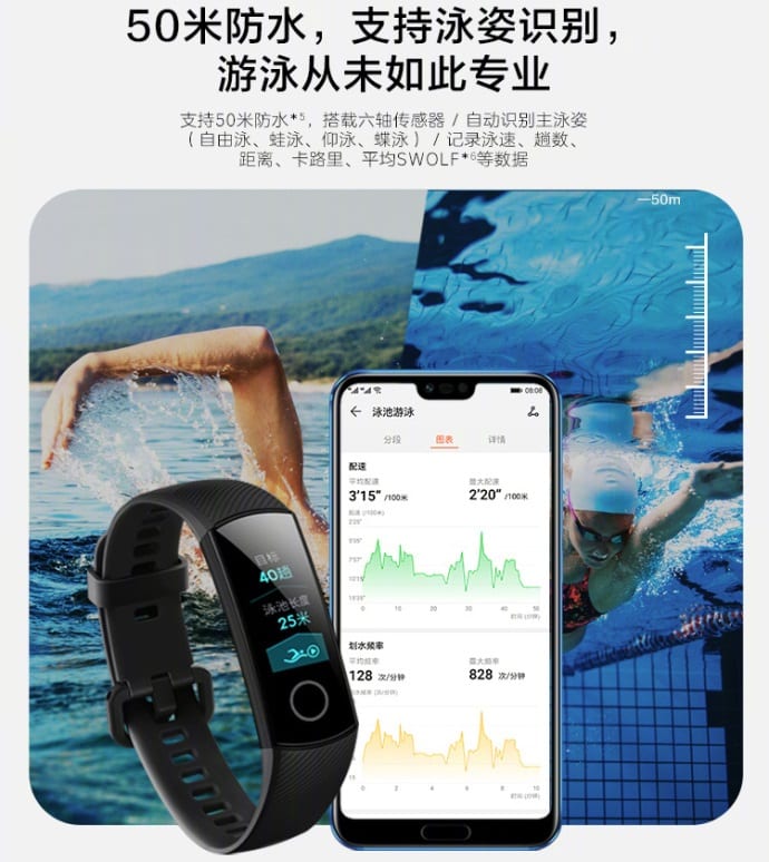 Render oficial de la Huawei Honor Band 4 monitoreando el rendimiento deportivo.