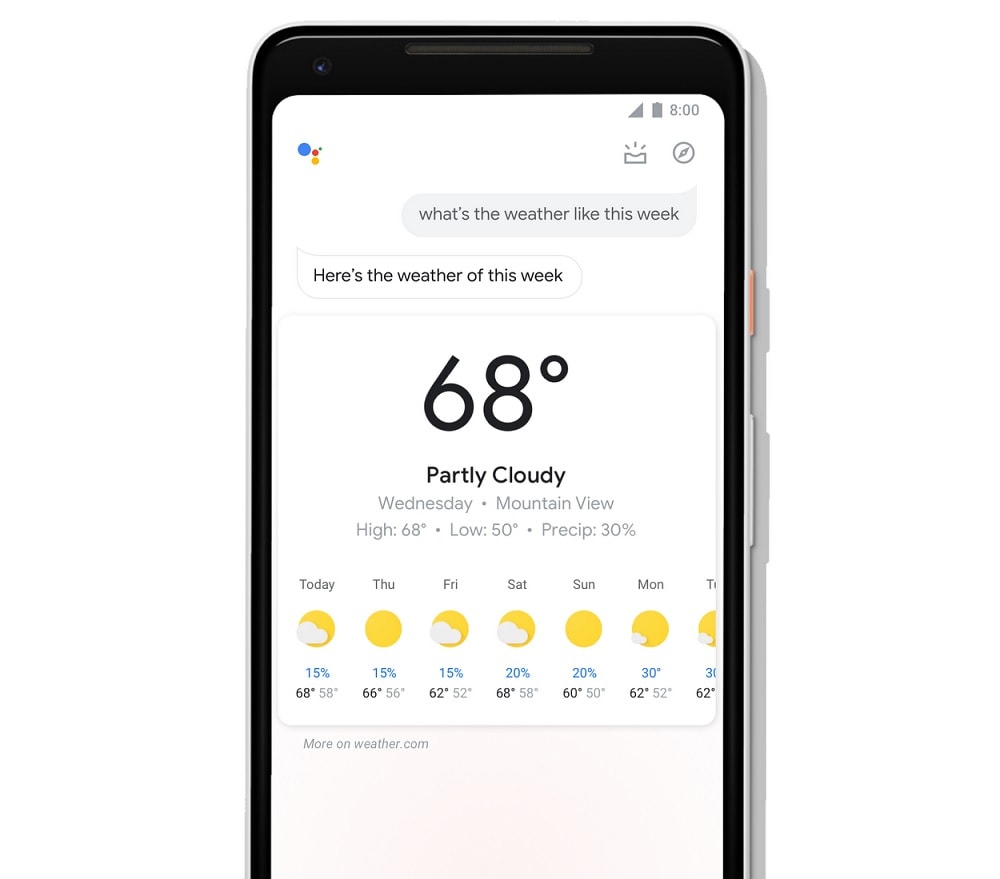 Render oficial de cómo Google Assistant muestra ahora la temperatura.