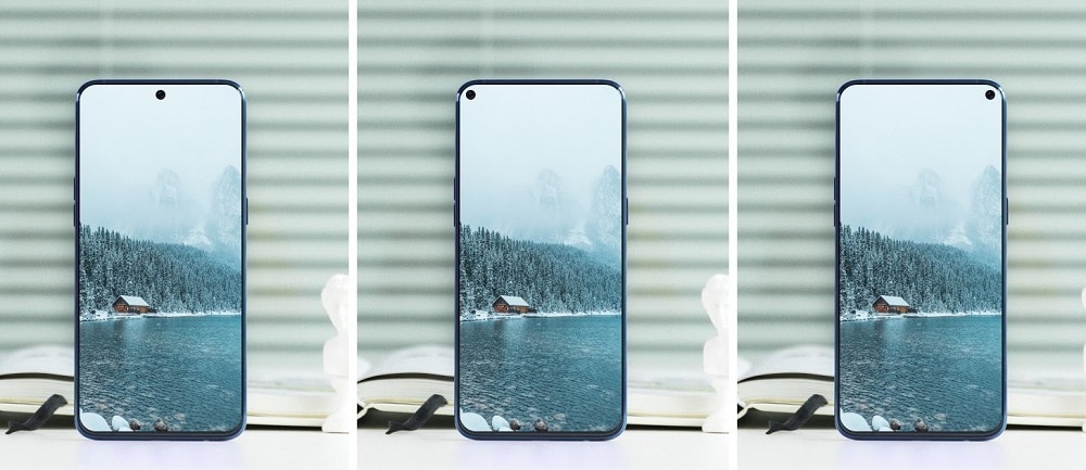 Samsung Galaxy A8s tendrá un agujero para su cámara frontal en alguna de estas posiciones.