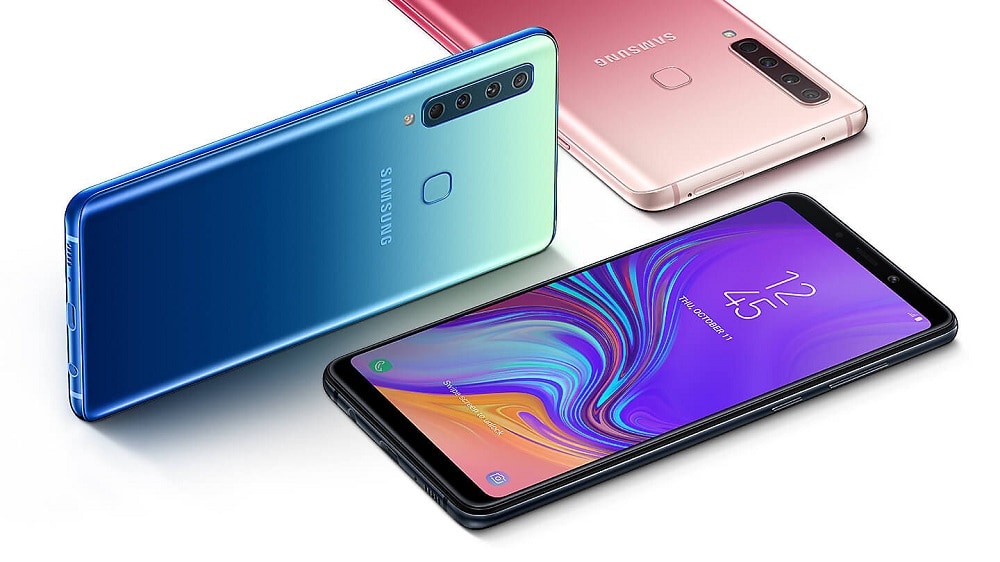 Render oficial del Samsung Galaxy A9 en sus tres variantes de color.