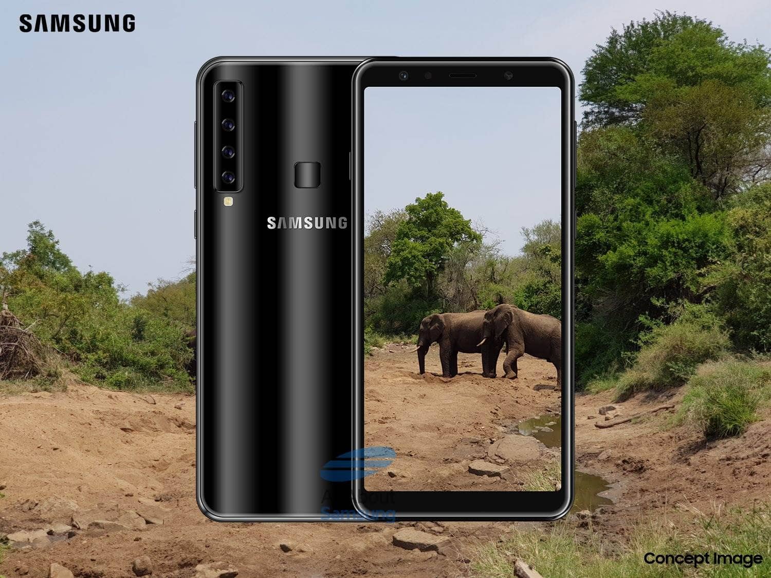 Render conceptual del frente y dorso del Samsung Galaxy A9s. 