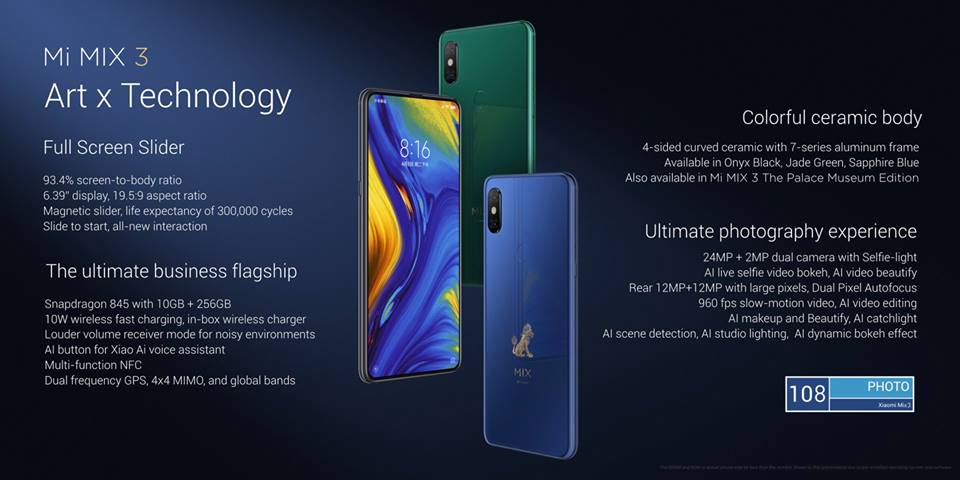 Xiaomi anuncia el Xiaomi Mi Mix 3 con estas características entre otras.