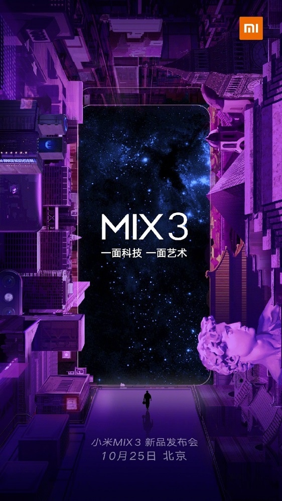 Invitación al evento de presentación del Xiaomi Mi Mix 3 el 25 de octubre.