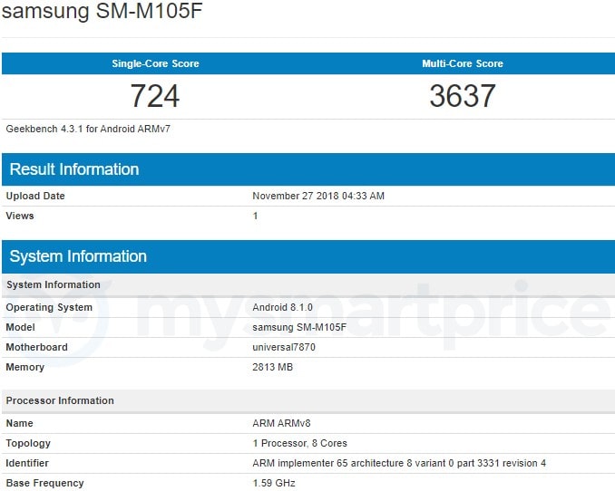 El Samsung Galaxy M10 se filtra en un benchmark del sitio Geekbench.