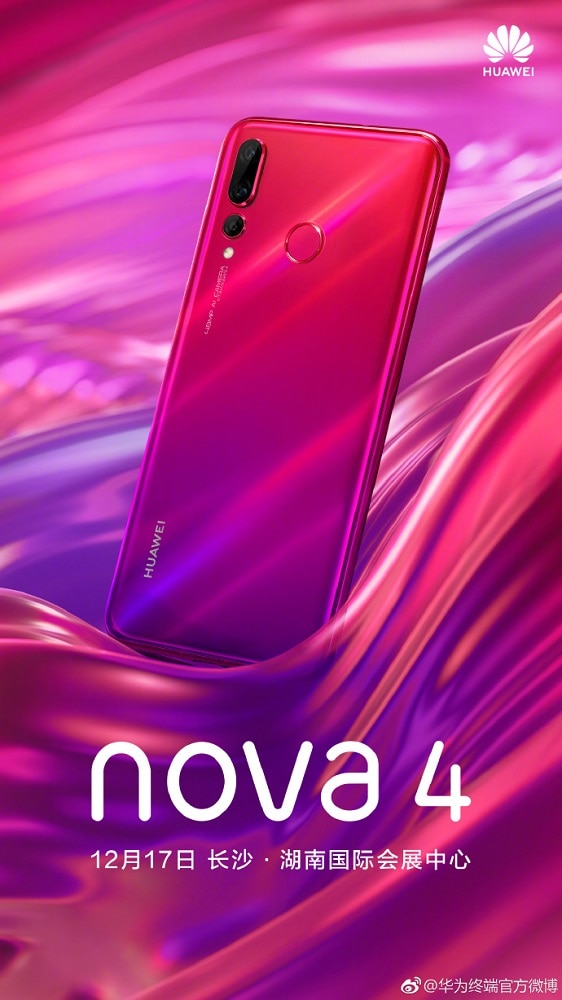 Huawei Nova 4 tendrá una variante color Honey Red y cámara triple dorsal.