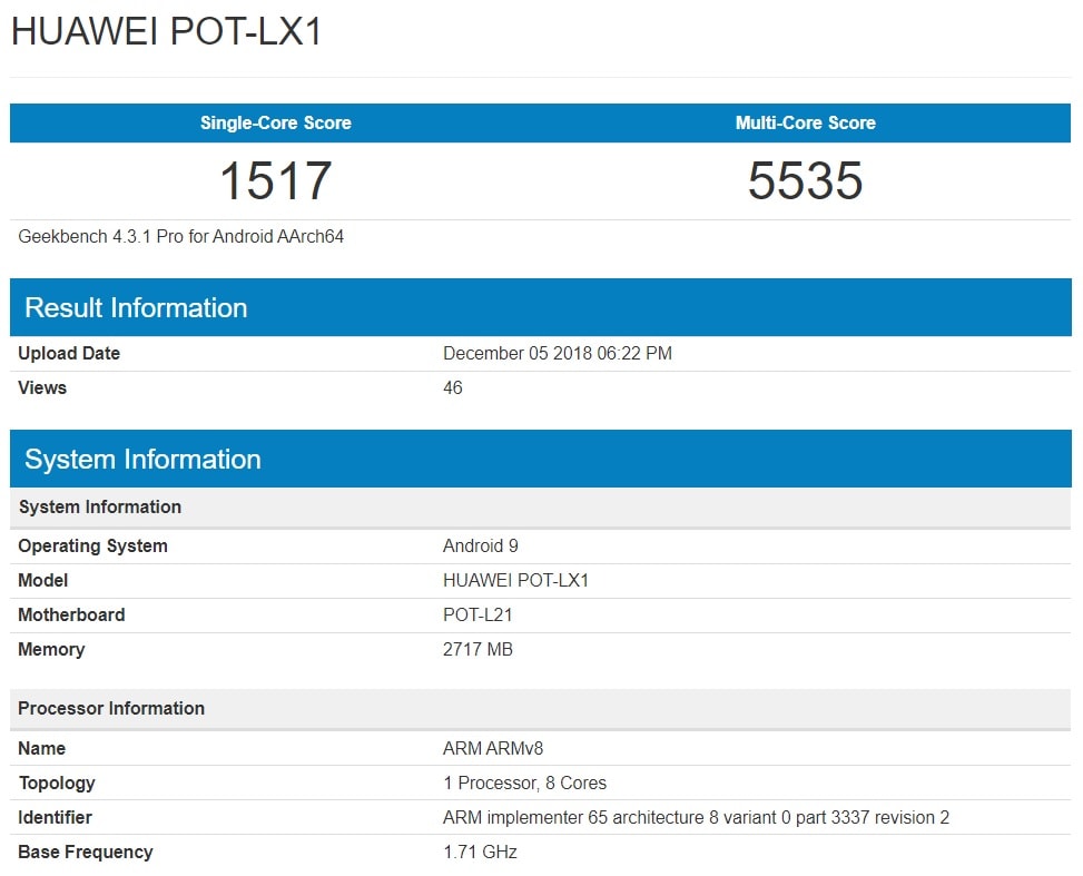 Huawei P Smart 2019 se filtra en un benchmark revelando algunas especificaciones.