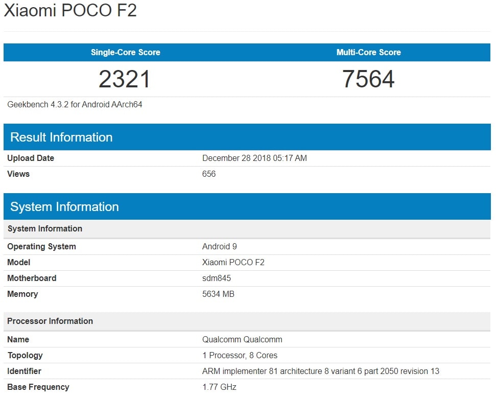 Xiaomi Poco F2 se filtra en un benchmark con similares especificaciones a las del Poco F1.