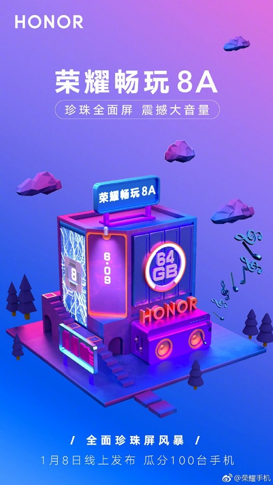 Huawei Honor 8A se anunciará el 8 de enero en China.