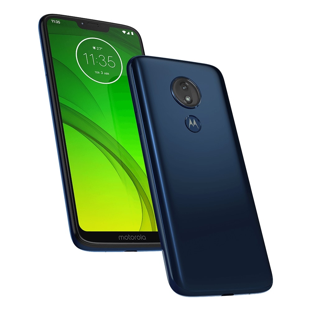 Render frontal y dorsal del Motorola Moto G7 Play color azul marino.