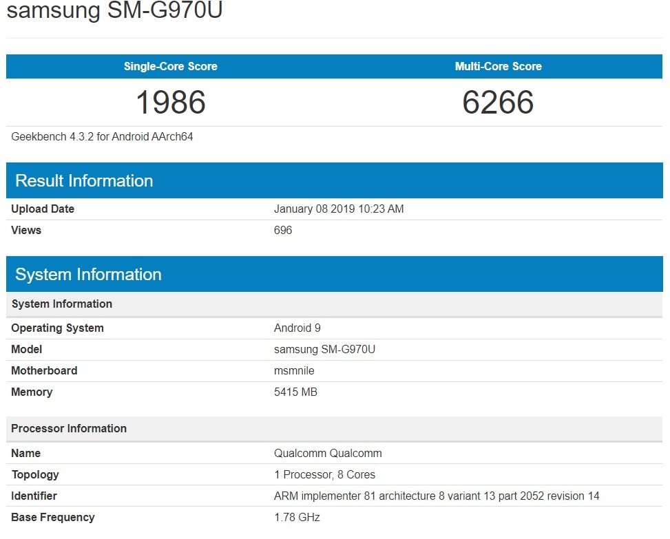 Samsung Galaxy S10 Lite surge en un benchmark del sitio Geekbench.