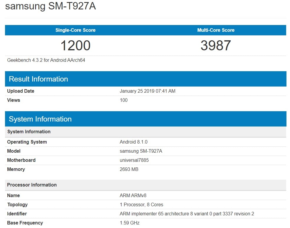 Samsung Galaxy View 2 aparece en un benchmark con un Exynos 7885.