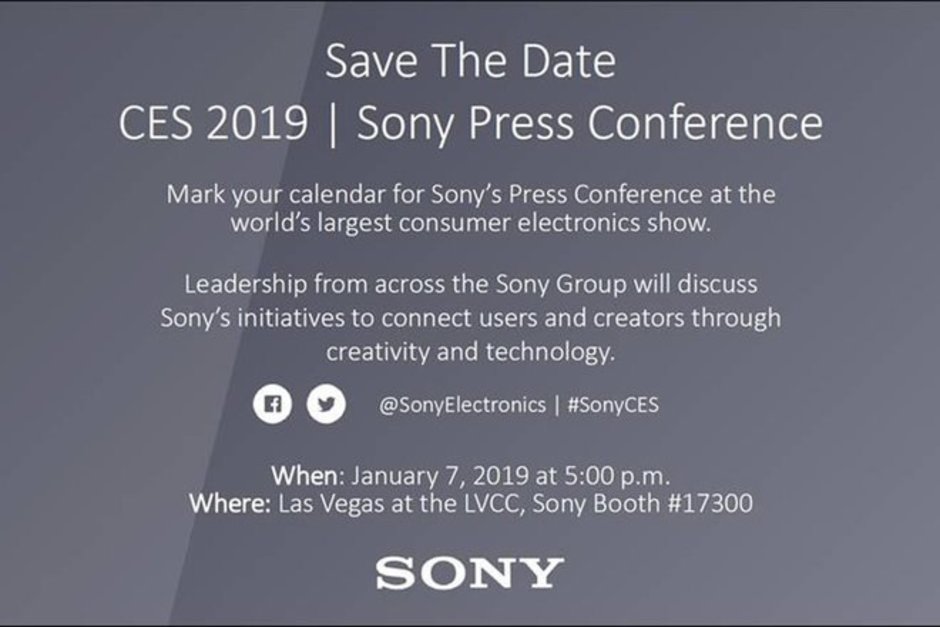 Sony confirma su asistencia a la CES 2019 para el 7 de enero.